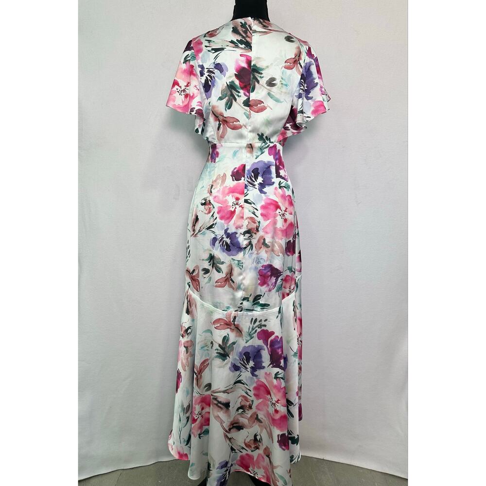 Parker Black Charlotte Watercolor Floral Satin High Low Midi Dress Size 4 - Picture 5 of 14